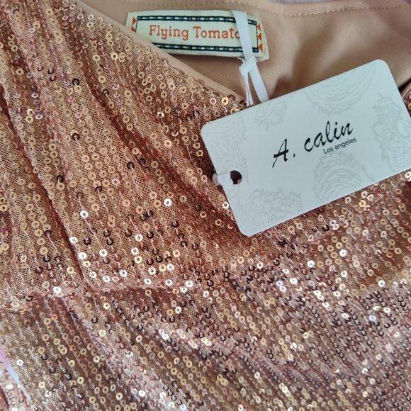 FLYING TOMATO A. Calin Sequin One Shoulder Ruched Tulip Hem Stretch Dress Sz M - Picture 10 of 10